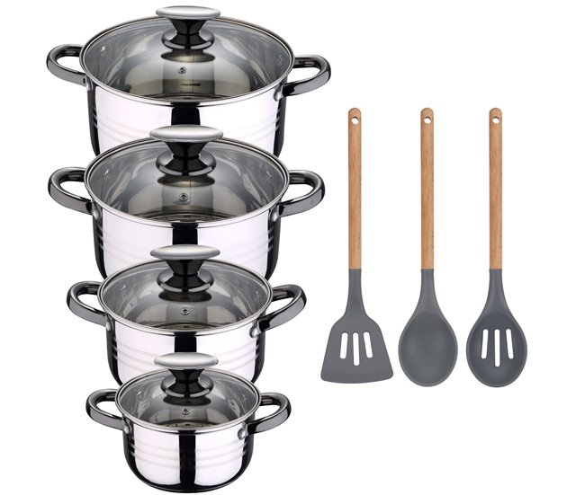 8 peças Bateria de cozinha adequada para indução Cinza