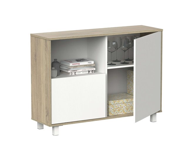 Aparador Lux 2 Portas para Sala Branco/ Madeira
