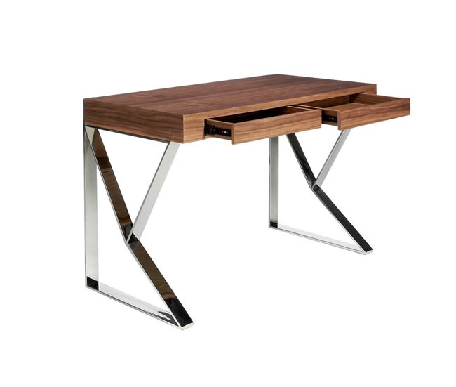 ANGEL CERDA Secretária em nogueira e aço cromado Nogal