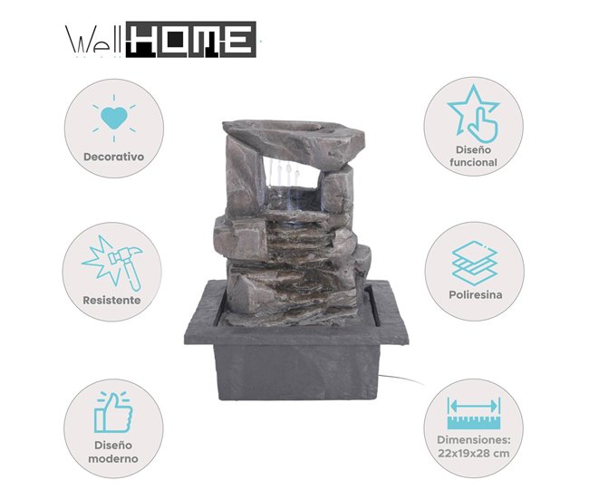Fonte de água Well Home com design de 2 pedras e luzes Cinza