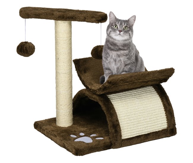 Arranhador para Gatos Aglomerado de Madeira, Pelúcia e Sisal Castanho