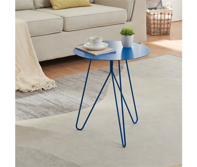 Mesa de apoio Nopimi redonda metal [en.casa] 43x43 Azul