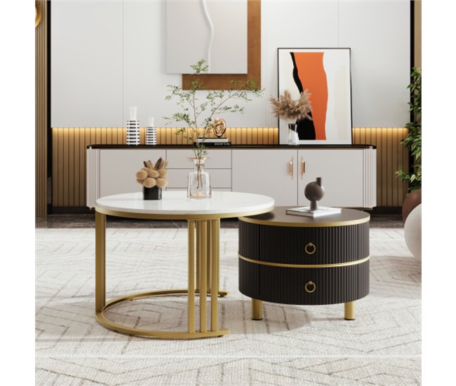 2 em 1, mesa de centro, mesa de sala, 2 gavetas 70x70 Branco