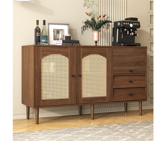 Aparador de painel de partículas com 3 portas e 2 gavetas Madeira