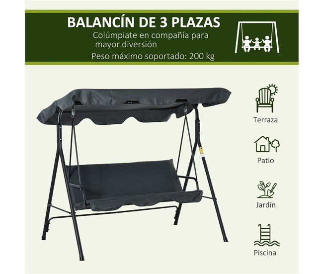 Baloiço de Jardim Metal, Poliéster e Tecido Oxford Outsunny Cinza