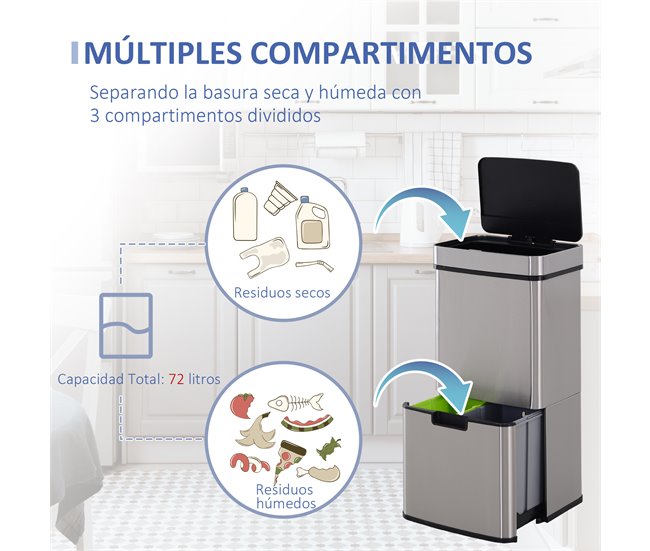Balde de Lixo Aço Inoxidável e ABS HOMCOM, casa - cozinha Cinza