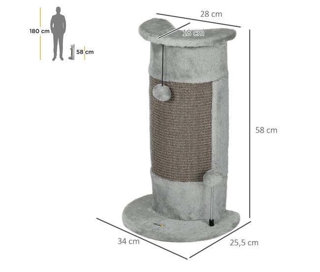 Arranhador para Gatos Aglomerado, Peluche e Sisal PawHut Cinza