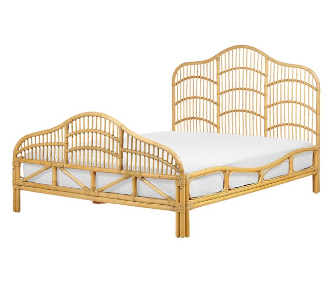 Beliani Cama com estrado Rattan/vime DOMEYROT 147x207 Castanho