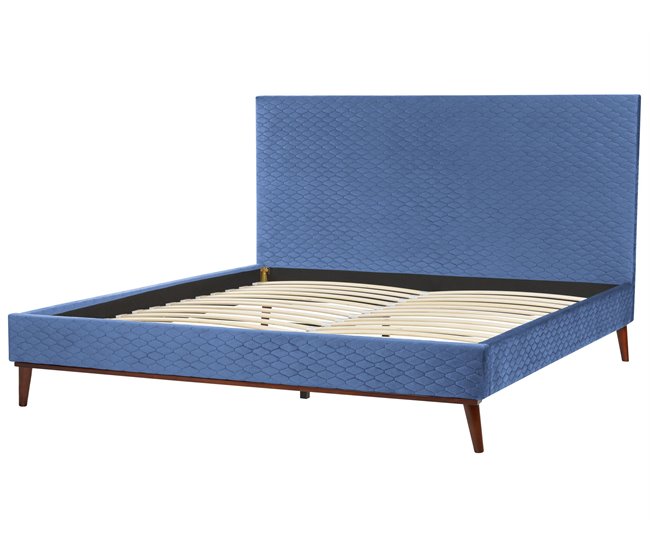 Beliani Cama com estrado Veludo BAYONNE 191x212 Azul