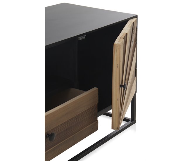 Móvel Tv De Madeira 2 Portas E 1 Gaveta Com Base De Metal Preto