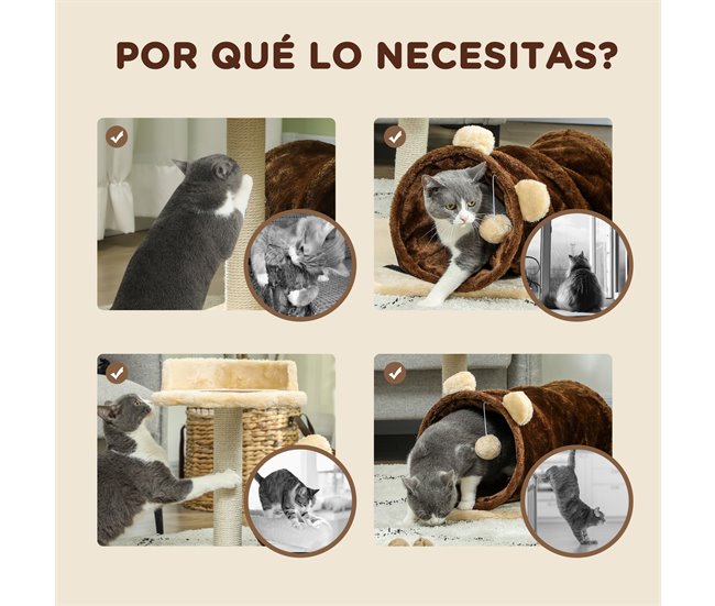 Arranhador para Gatos Melamina de Madeira, Pelúcia e Juta PawHut Castanho