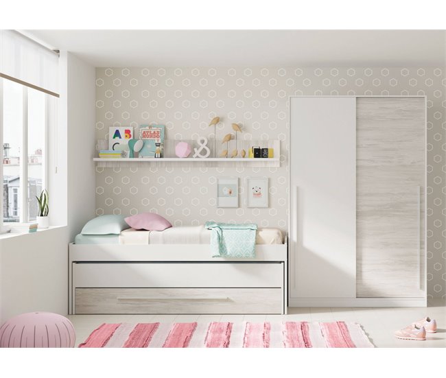 Armário 2 portas com efeito madeira 120 Branco