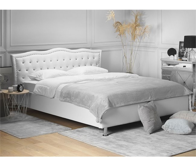 Beliani Cama com armazenamento Pele sintética METZ 189x215 Branco