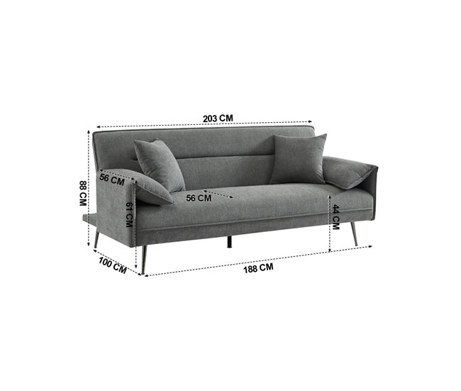 Sofá cama 3 lugares EIDEN cor cinza Cinza