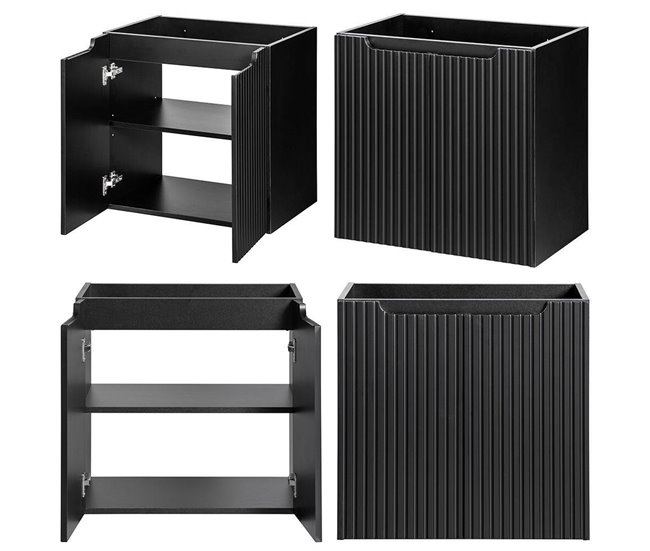 Móvel de casa de banho para lavatório Newport com 3 portas 80 Preto/ Madeira