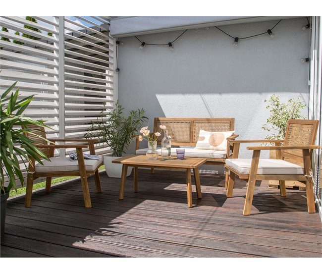 Beliani Conjunto lounge Madeira de acácia ARENELLA Bege