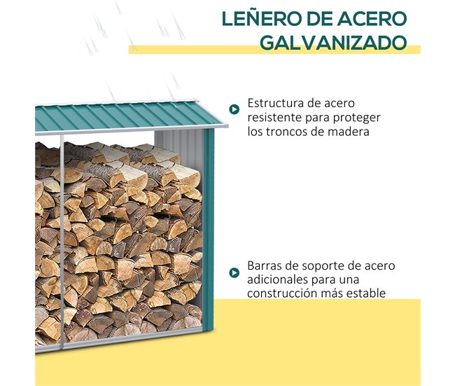 Abrigo para Lenha Aço Galvanizado Outsunny 240 Verde