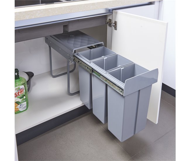 Caixote do lixo extraível Froland capacidade 3 x 10 L plástico Cinza