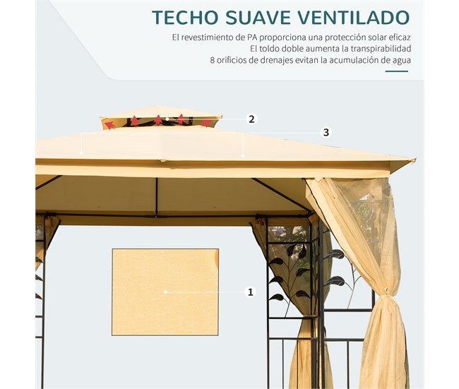 Pérgola de Exterior Aço e Poliéster Outsunny 300x300 Bege