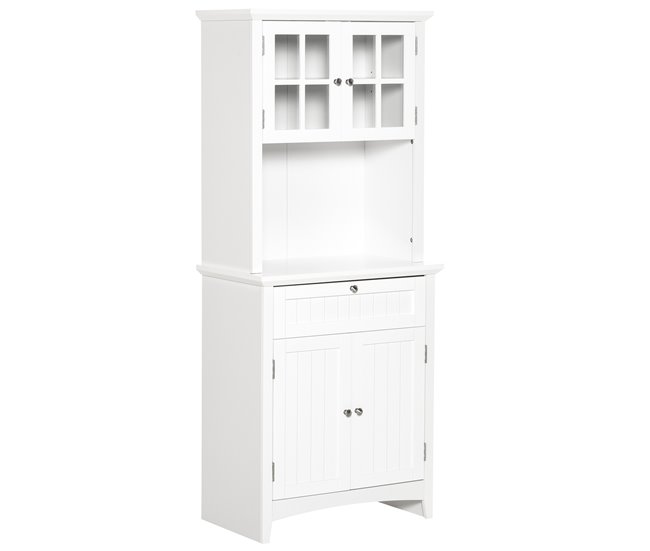 Armário de cozinha MDF, vidro temperado HOMCOM, casa - cozinha 68 Branco