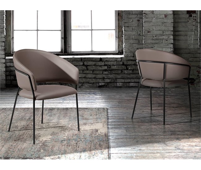 ANGEL CERDA Cadeira de couro ecológico vison escuro Nogal