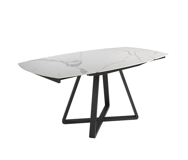 ANGEL CERDA Mesa de jantar extensível barril oval mármore porcelânico e aço preto 178x90 Branco