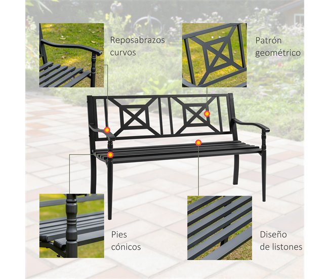 Banco de Jardim Aço Outsunny 128x62 Preto