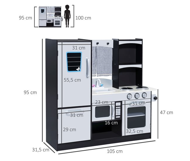 Cozinha Infantil de Madeira MDF e Madeira de Pinho HOMCOM Multicor