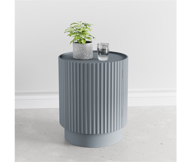 Mesa de apoio Rill redondo 2 compartimentos [en.casa] 40x40 Cinza