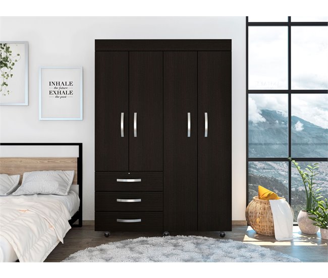 Armário móvel sobre rodas Denver com 4 portas e 3 gavetas Preto