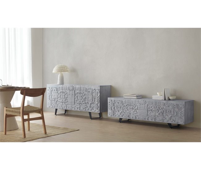 Aparador de 3 portas em madeira maciça de manga Cinza Claro