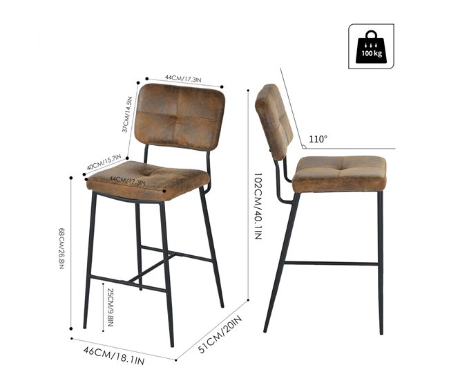 MEUBLES COSY Conjunto 4 Cadeiras De Bar Estilo Industrial Castanho