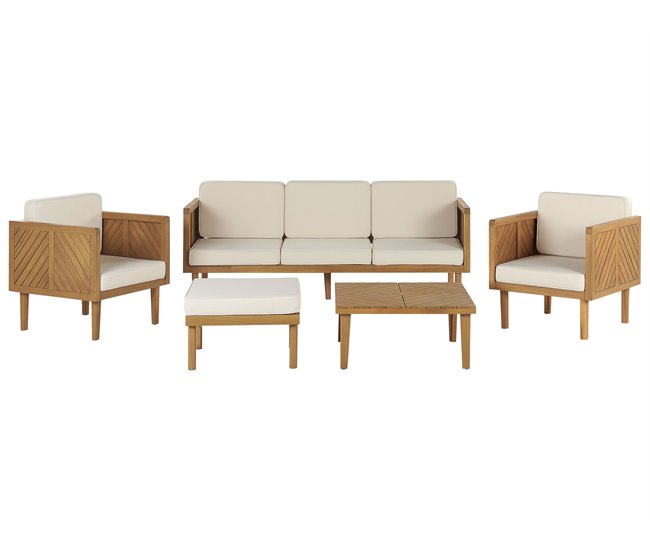 Beliani Conjunto lounge Madeira de acácia BARATTI Creme