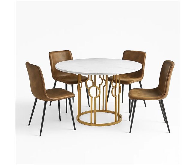 Conjunto mesa redonda mármore branco + 4 cadeiras vintage