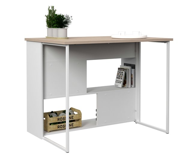 Mesa auxiliar de ilha de cozinha alta Buh Branco/ Madeira