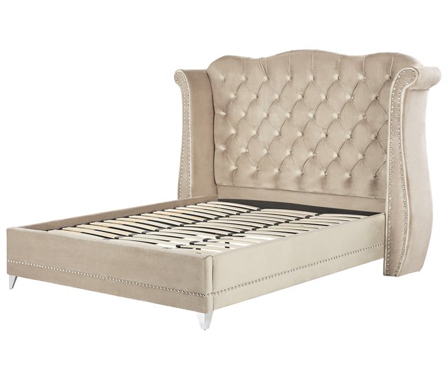 Beliani Cama com estrado Veludo AYETTE 225x215 Bege
