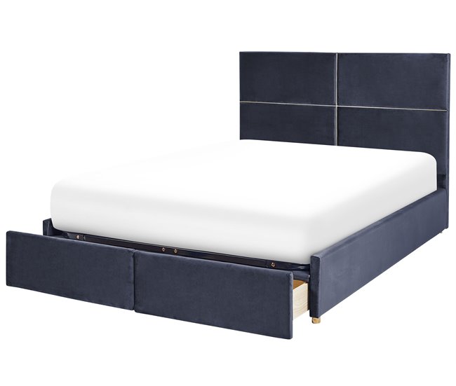 Beliani Cama com estrado Veludo VERNOYES 170x214 Preto
