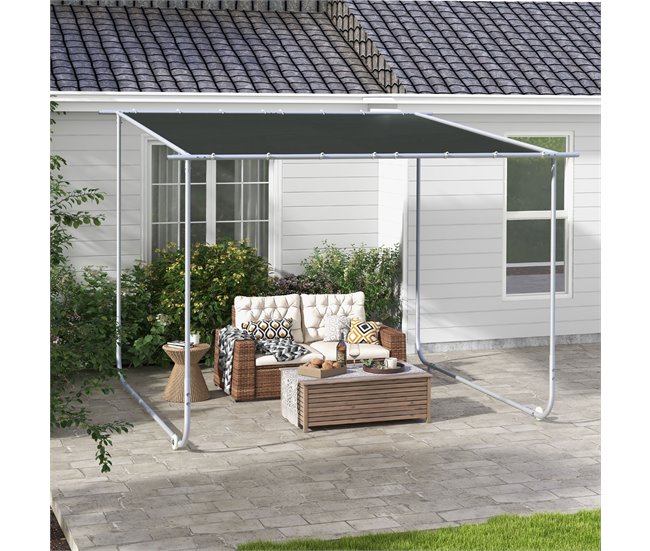 Pérgola de Exterior Aço e Poliéster Cinza