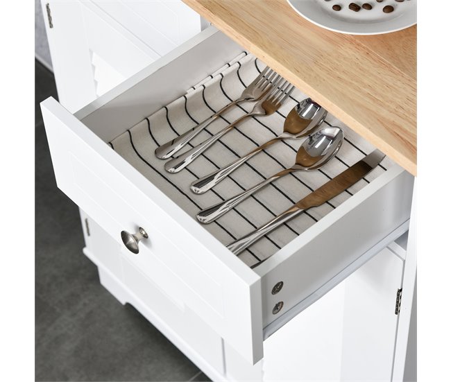 Armário de cozinha auxiliar MDF, Madeira de Borracha HOMCOM 68 Branco