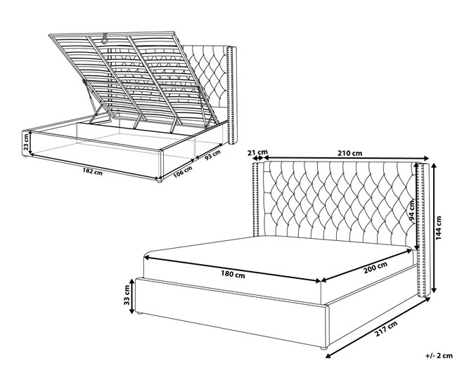 Beliani Cama com armazenamento Veludo LUBBON Bege