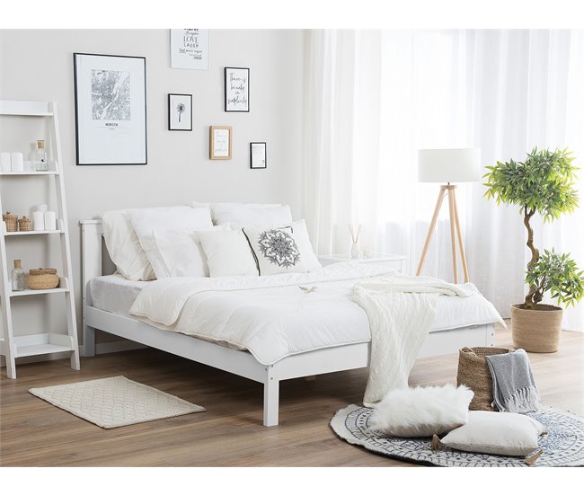 Beliani Cama com estrado Pinho TANNAY 169x208 Branco