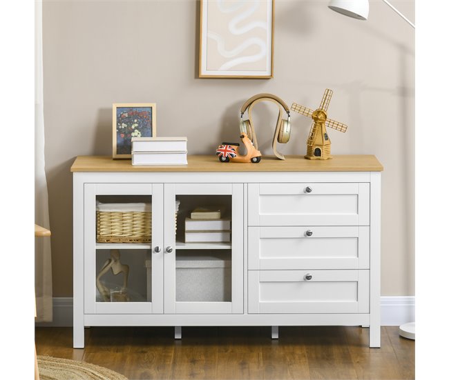 Aparador MDF, Painel de Partículas e Vidro HOMCOM 120 Branco