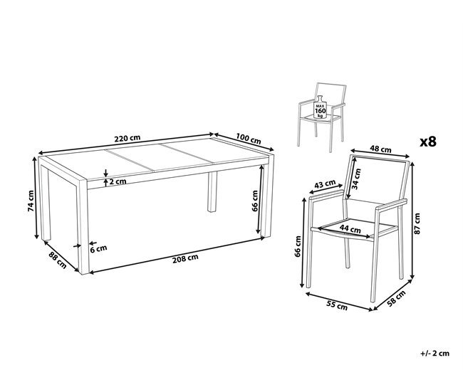 Beliani Conjunto de comedor GROSSETO Cinza