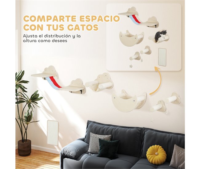 Prateleiras de Parede para Gatos Melamina de Madeira e Sisal Cru