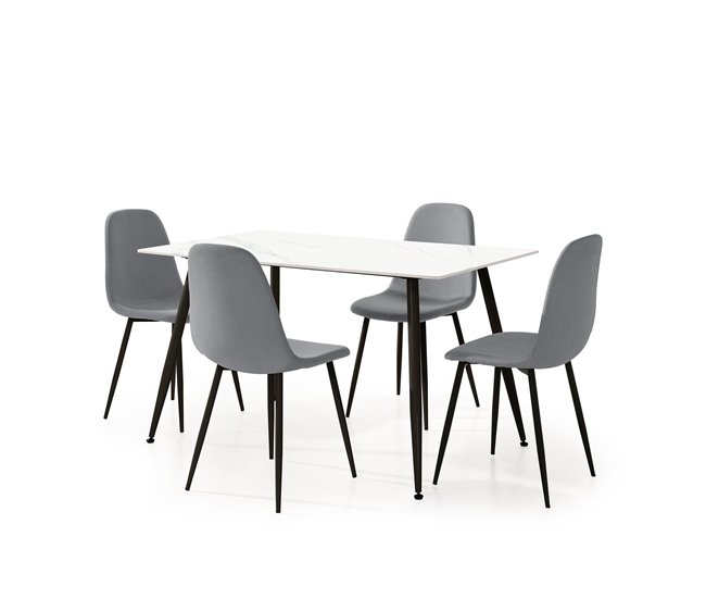 Conjunto de 1 mesa e 4 cadeiras MINKA Branco/cinza