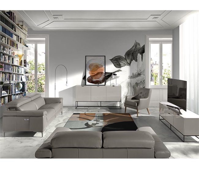 ANGEL CERDA Sofá de relaxamento de 2 lugares em pele cinzenta escura AlumÍnio