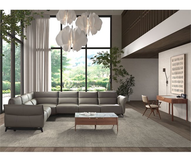 ANGEL CERDA Sofá de canto modular relax em pele cinzenta escura Cinza