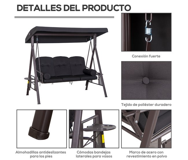 Banco Baloiço de Jardim Metal e Poliéster Outsunny Preto