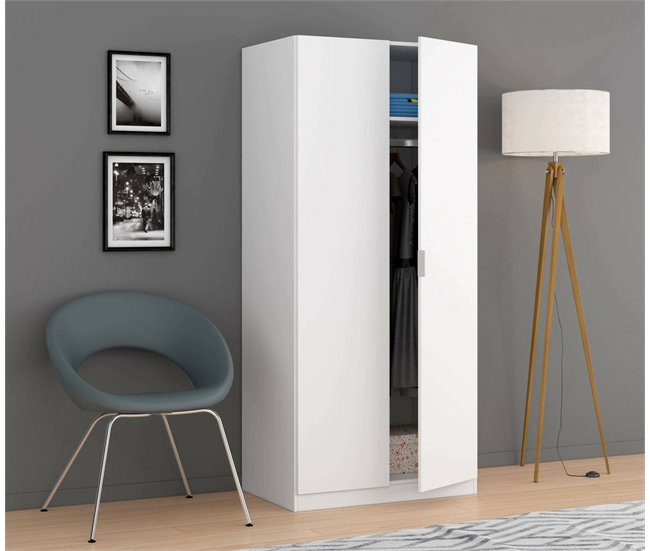 Armário 2 portas com efeito madeira 81 Branco