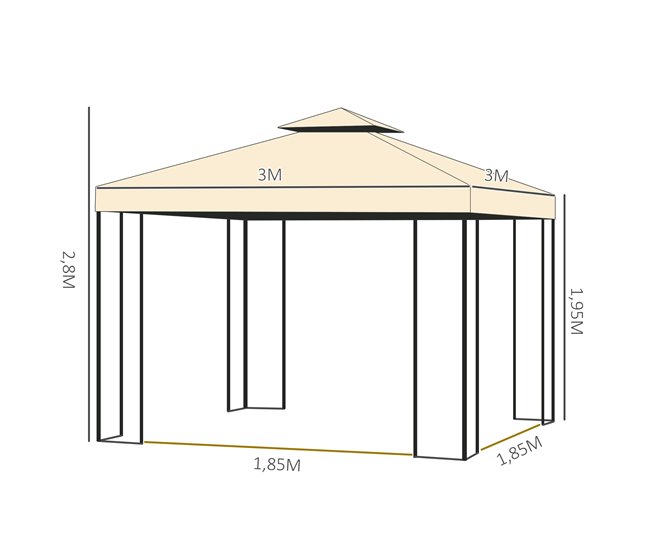 Pérgola de Exterior Aço e Poliéster Outsunny 300x300 Bege